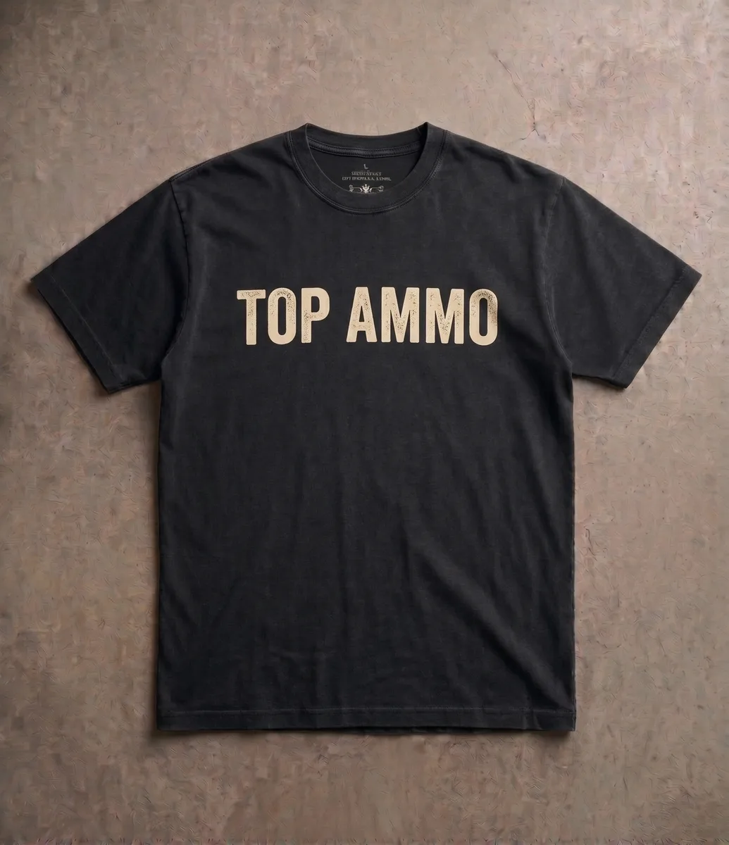 Black tee with block Top Ammo wordmark print